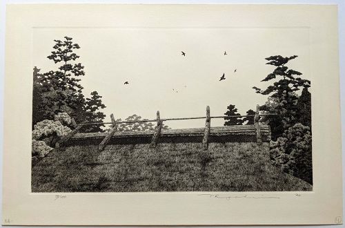 Ryohei Tanaka Japanese Etching - Soaring Birds - Ltd. Ed. 1982 Large