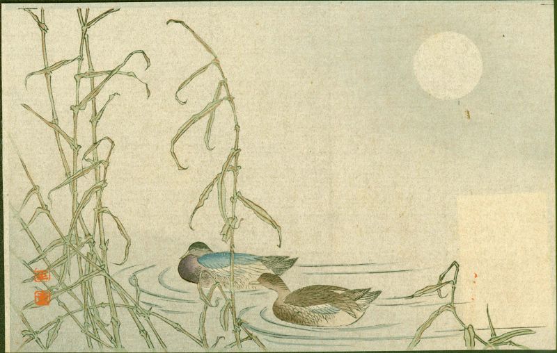 Japanese Woodblock Print Pair- Ducks &amp; Sparrows - 1910 Matsumoto