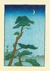 Evening Moon Miniature Japanese Woodblock Print