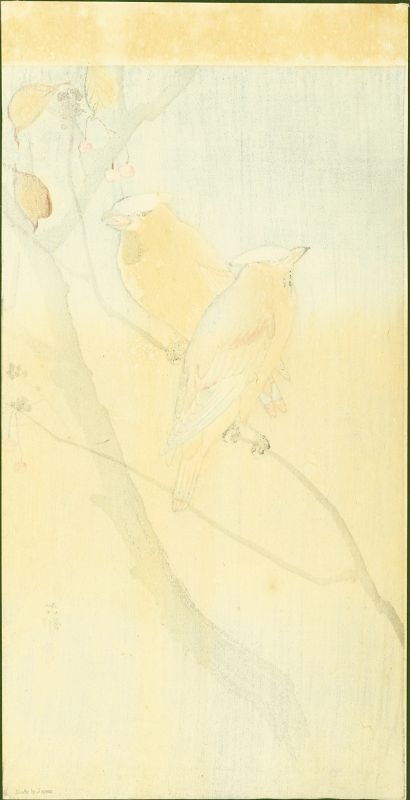 Ohara Koson Woodblock Print - Waxwings on Twig With Berries SOLD