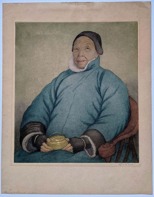 Elizabeth Keith Colored Etching - Chinese Matriarch, Soochow 1934 SOLD