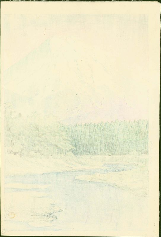 Kawase Hasui Japanese Woodblock Print - Mt. Fuji From Oshino- 1st SOLD