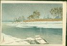 Kawase Hasui Woodblock Print - Snow at Koshigaya - 1st ed. SOLD