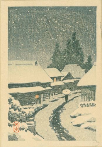 Kawase Hasui Japanese Woodblock Print - Terajima in Snow - Rare SOLD