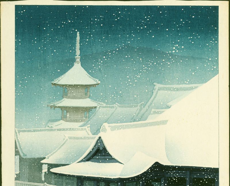 Kawase Hasui Japanese Woodblock Print - Spring Snow, Kiyomizu SOLD