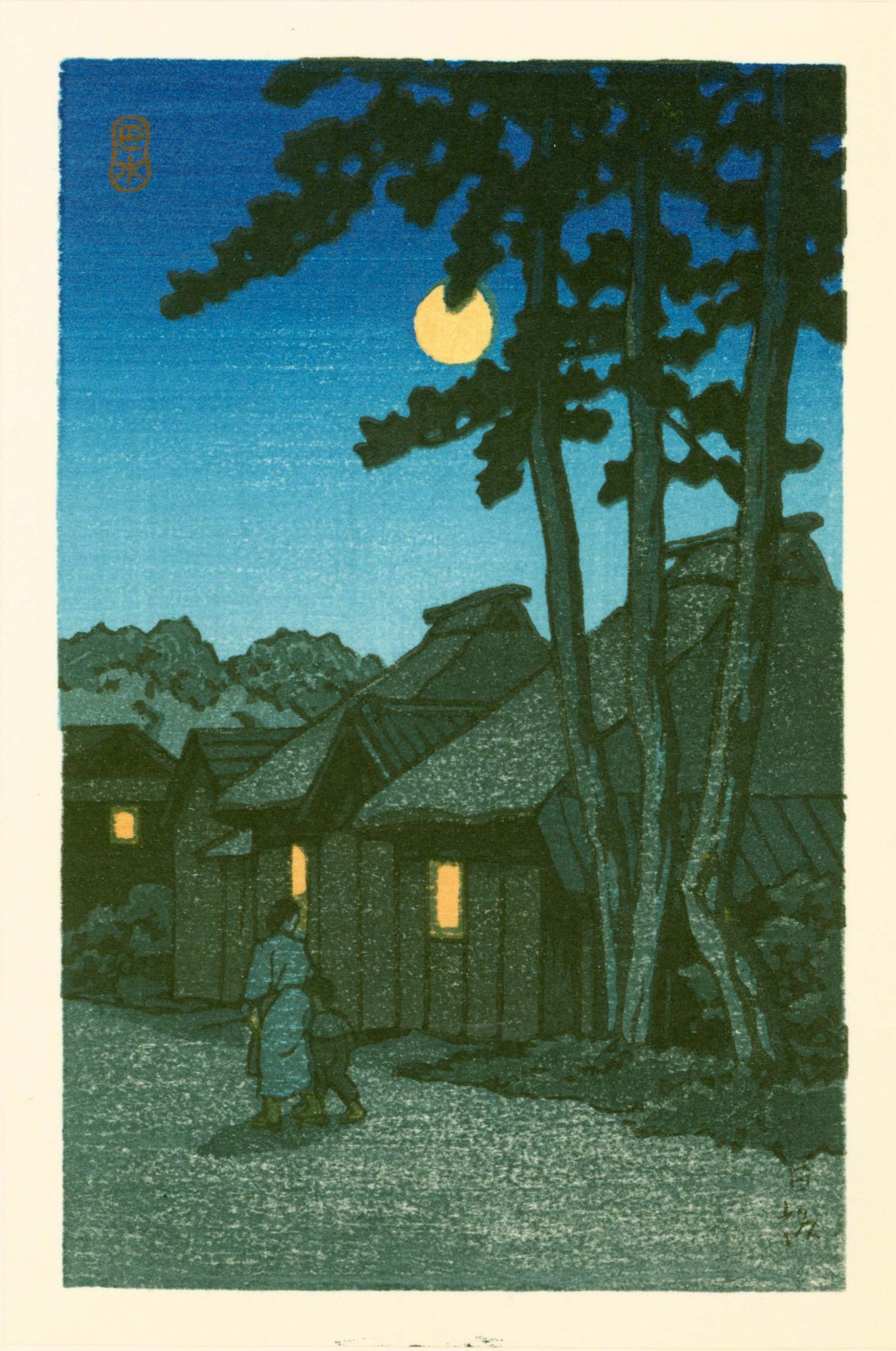 Kawase Hasui Japanese Woodblock Print - Nissaka at Night SOLD