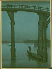 Eijiro Kobayashi Woodblock- High Bridge at Night- Hasegawa RARE EARLY