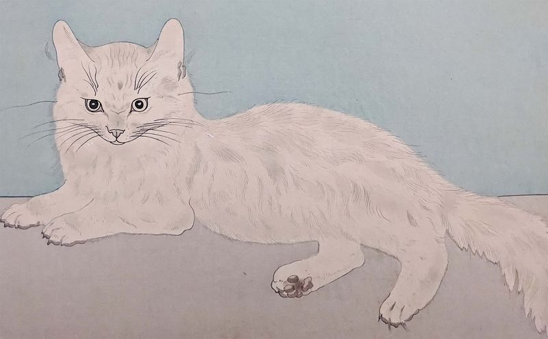 Leonard Tsuguharu Foujita Japanese Woodblock Print - White Cat -1929
