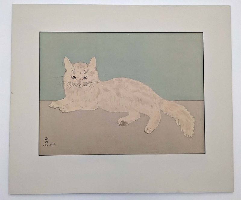Leonard Tsuguharu Foujita Japanese Woodblock Print - White Cat -1929