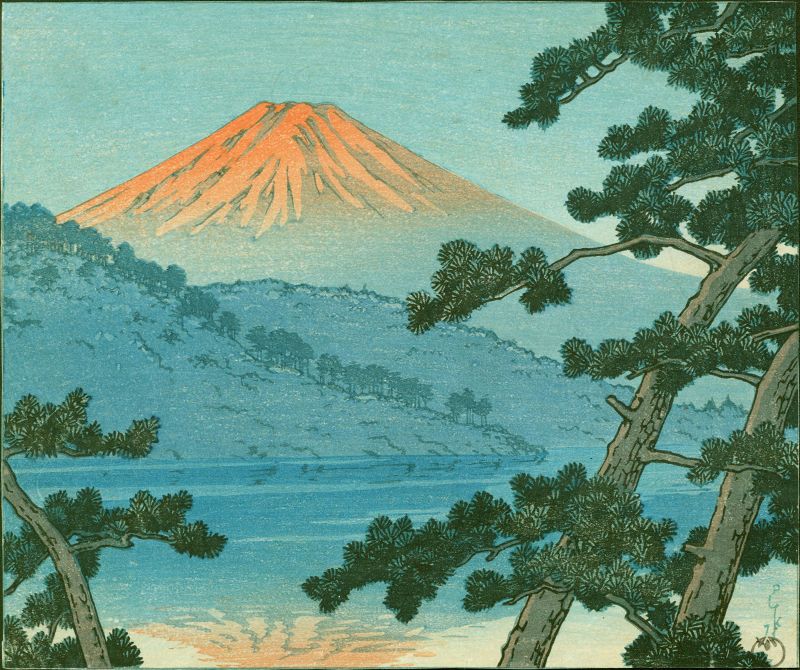 Kawase Hasui Japanese Woodblock Print- Dawn Over Lake Shoji- Rare 1935