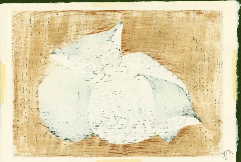 Kaoru Kawano Japanese Woodblock Print - Two Kittens