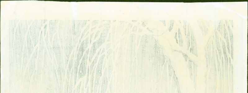 Ohara Koson (Shoson) Japanese Woodblock Print - Snow On Willow Bridge