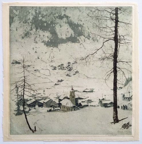 Luigi Kasimir 1916 Etching - Corvara, in the Dolomite Alps, Austria