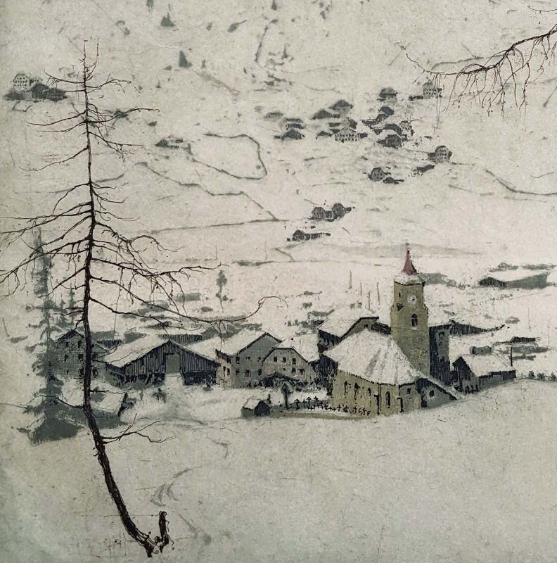 Luigi Kasimir 1916 Etching - Corvara, in the Dolomite Alps, Austria
