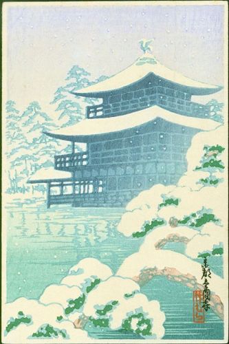 Kinkakuji In Snow Japanese woodblock Print - Takemura-published