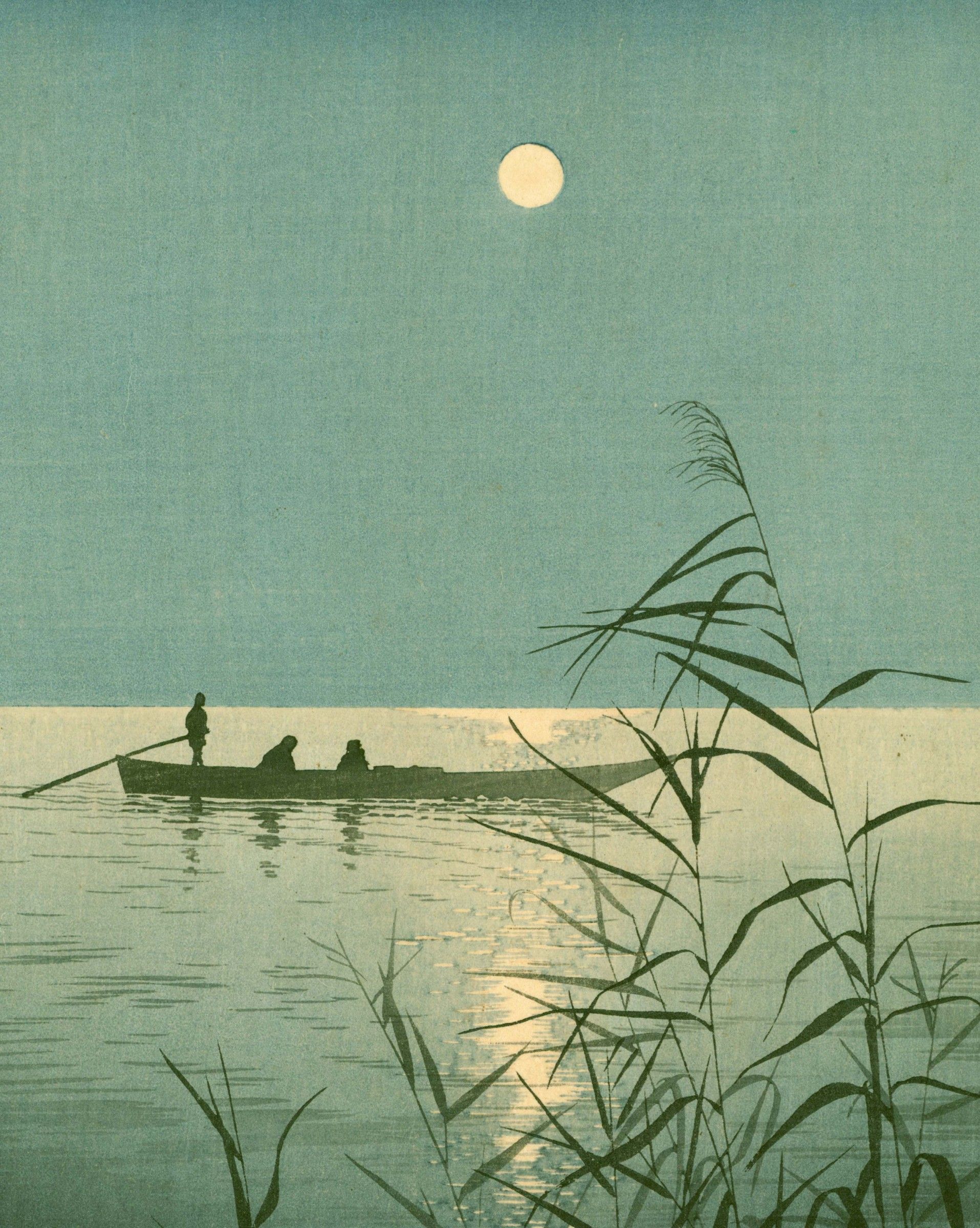 Shoda Koho Woodblock Print - Moonlit Sea - Hasegawa Night Scene