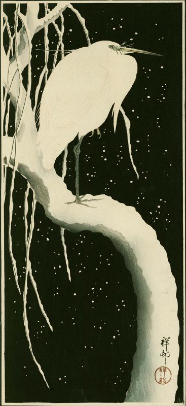 Ohara Koson (Shoson) Woodblock Print - Egret Snow-covered Branch SOLD