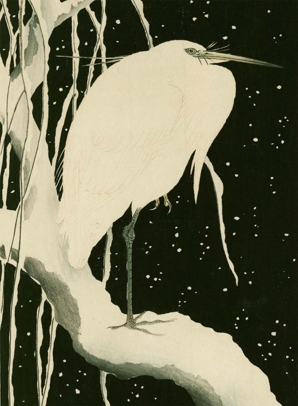 Ohara Koson (Shoson) Woodblock Print - Egret Snow-covered Branch SOLD
