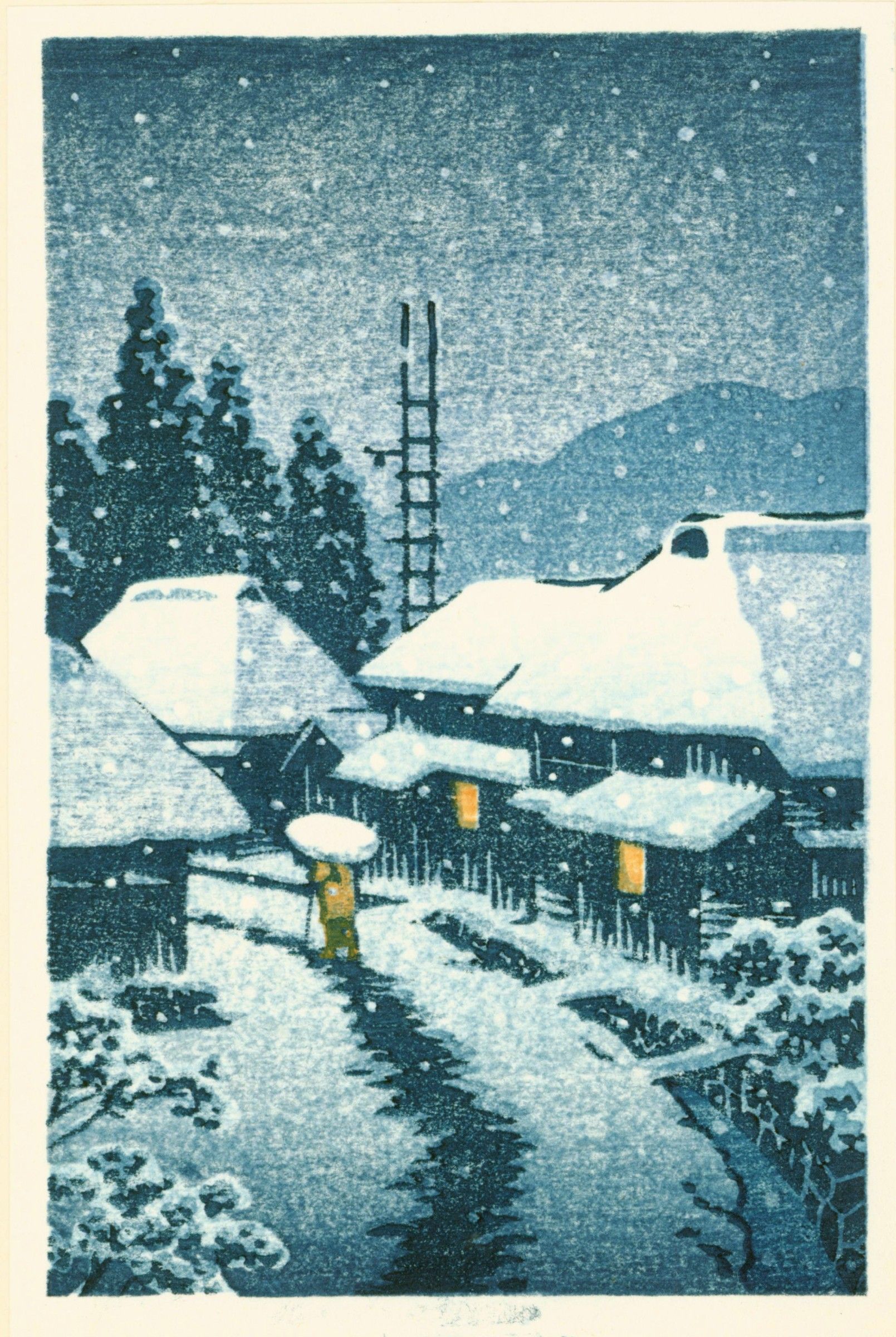 Kawase Hasui Japanese Woodblock Print - Evening Snow at Terajima SOLD