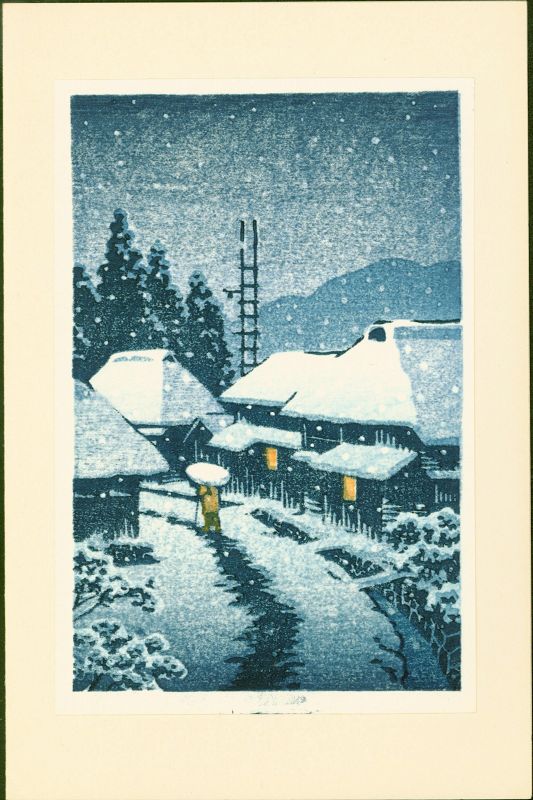 Kawase Hasui Japanese Woodblock Print - Evening Snow at Terajima SOLD