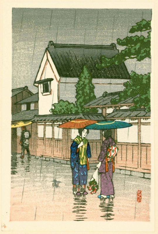 Tomoe Japanese Woodblock Print - Rainy Street Scene SOLD