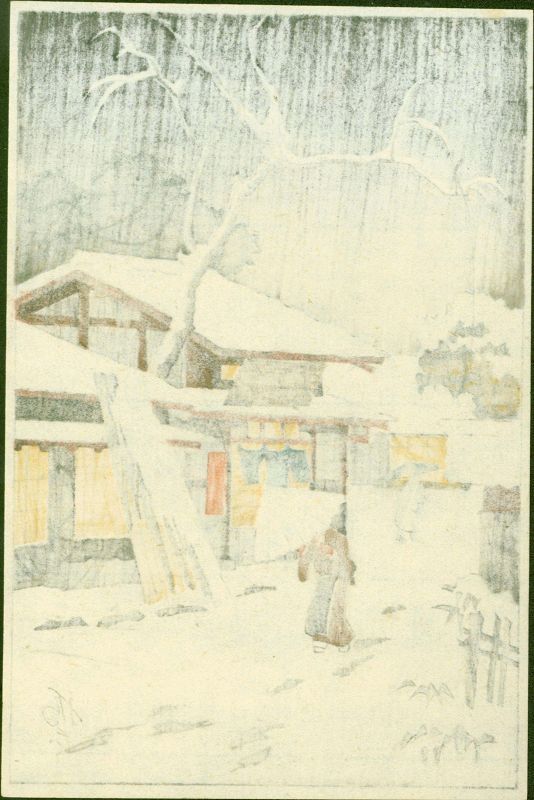 Fukutaro Tanouchi Woodblock Print - Udon Shop in Snow VERY RARE SOLD