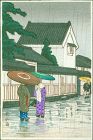 City in the Rain (after Hasui) Japanese Woodblock Print RARE 1930s