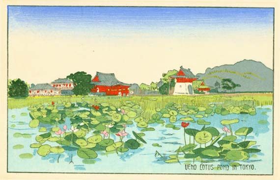 Japanese Woodblock Print - Ueno Lotus Pond in Tokyo