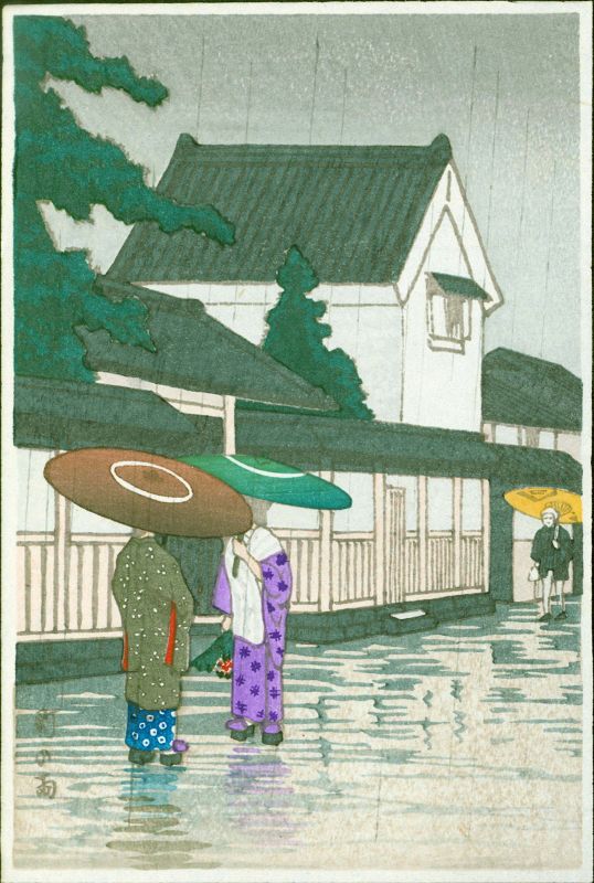 City in the Rain (after Hasui) Japanese Woodblock Print RARE 1930