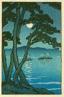 Kawase Hasui Japanese Woodblock Print - Boats at Night