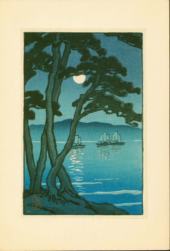 Kawase Hasui Japanese Woodblock Print - Boats at Night