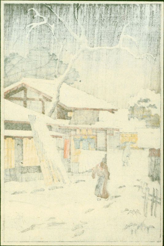 Fukutaro Tanouchi Woodblock Print - Udon Shop in Snow VERY RARE