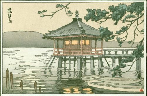 Lake Biwa Ukimido Katada Japanese Woodblock Print - Rare