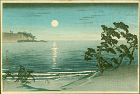 Takahashi Shotei Woodblock Print - Suma Beach (Drawing Up Sea Water)