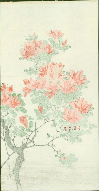 Yoshimoto Gesso Japanese Woodblock Print - Flowering Branch (Azalea)