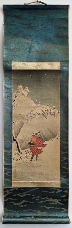 Takahashi Shotei Japanese Woodblock Print - Priest in Snow - Scroll