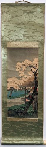 Takahashi Shotei Woodblock Print - Cherry Blossoms at Sumida - Scroll