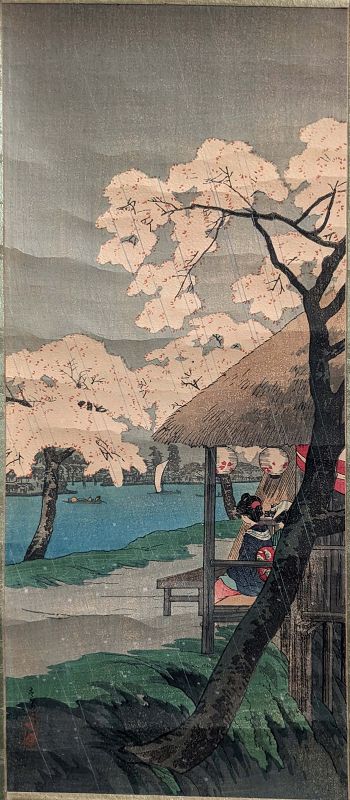 Takahashi Shotei Woodblock Print - Cherry Blossoms at Sumida - Scroll