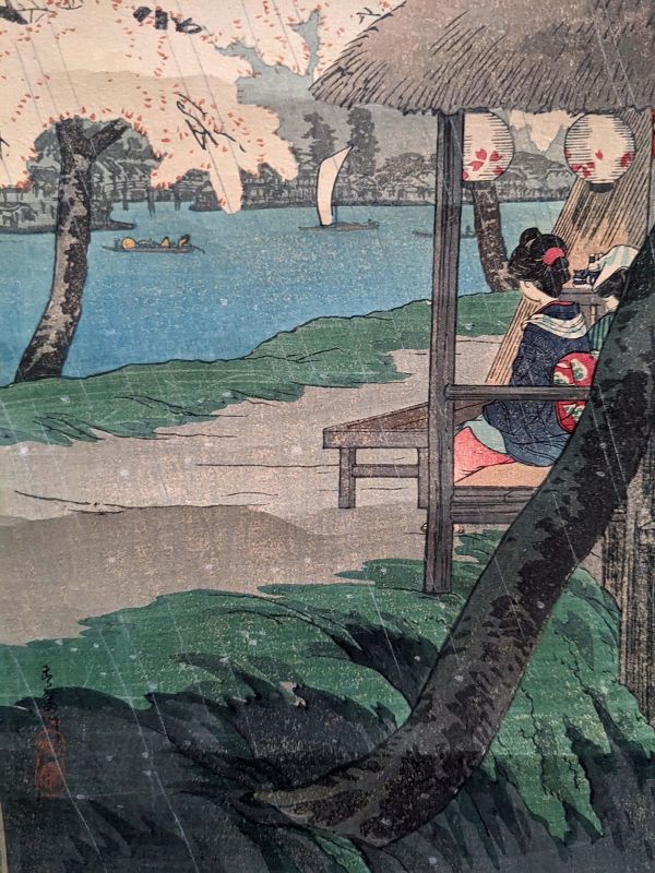 Takahashi Shotei Woodblock Print - Cherry Blossoms at Sumida - Scroll