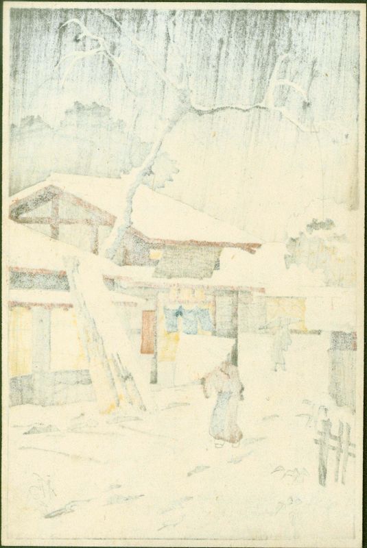 Fukutaro Tanouchi Japanese Woodblock Print - Udon Shop in Snow RARE