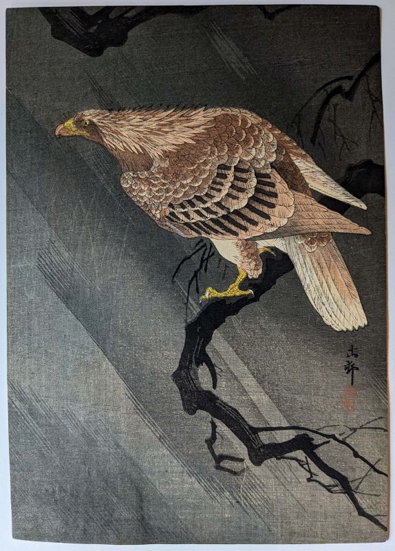 Ohara Koson Japanese Woodblock Print - Eagle On Leafless Branch