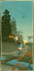 Takahashi Shotei Woodblock Print - Woman Returning in Evening - Crepe