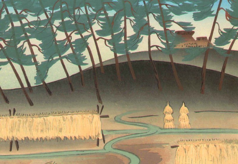 Ohno Bakufu Japanese Woodblock Print - Rice Reaping