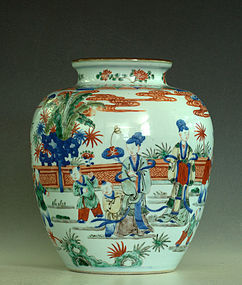 Chinese Famille Verte Jar with Figures, Qing Dynasty