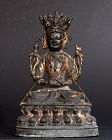A Gilt Lacquered Bronze Guanyin, Ming Dynasty