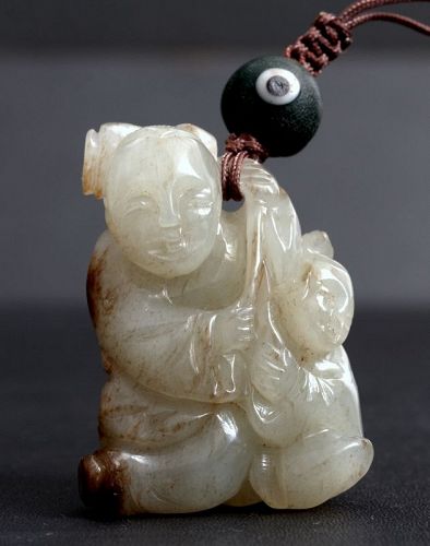 Chinese Nephrite Pendant Depicting Two Playing Boys