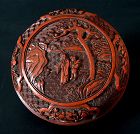 Chinese Carved Cinnabar Lacquer Round Box, Qing Dynasty