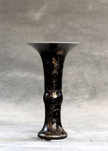 Chinese Gilt Mirror-black Trumpet Vase, Kangxi Mark