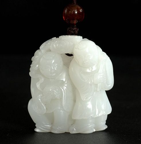 Chinese White Jade figurine of He-he Erxian