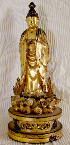 Antique Japanese gold lacquer carved wooden Buddha